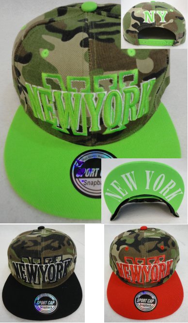 ''SnapBack FlatBill Camo Hat [NEW YORK/''''NY''''] Screen Print UnderBill''